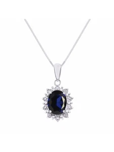 Collier pendentif diamant et saphir halo inspiré de la princesse Diana serti en - Photo 1/3