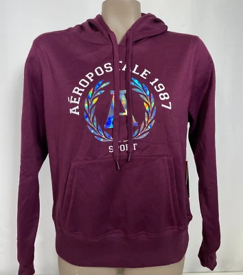 Aeropostale Sport 1987 бордовый фиолетовый пуловер толстовка с капюшоном женщин средний новый с Ярлыками - Изображение 1 из 4