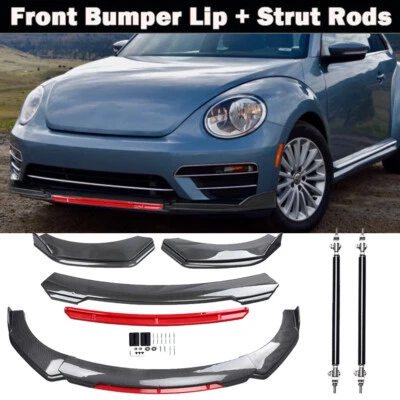 Carbon Style For VW Volkswagen Beetle Front Bumper Lip SpoilerSplitter+Strut Rod Foto 1 de 4