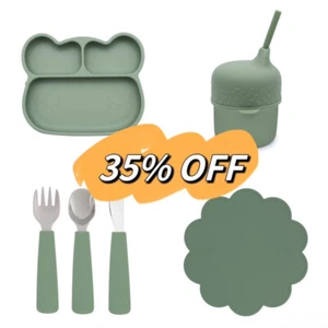 We Might Be Tiny Kids Dinner Set, Stickie Plate, Cutlery Set, Sippy Cup - Picture 1 of 7
