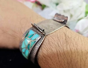 Indianer Zuni Türkis Inlay Sterlingsilber Uhrenarmband - dick schwer - Bild 1 von 10