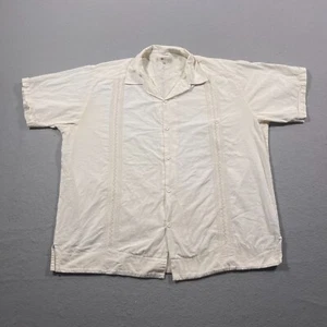 Kim Mayab Guayabera Shirt Men 44 Beige Short Sleeve Embroidered  Cuban Style - Picture 1 of 12
