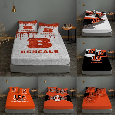 Cincinnati Bengals 3Pcs Fitted Sheet Bedding Deep Pocket Mattress Pillowcases Cover