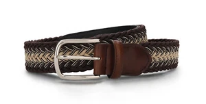 Cinturón trenzado para hombre patrón marrón en cuero vegano con hebilla ajustable elegante - Imagen 1 de 4