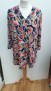 Kim & Co Brasil Jersey Manga 3/4 Camisa Túnica Top Nuevo Azul Marino Multi MEDIANO j - Imagen 1 de 3