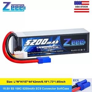 Zeee 18.5V 100C 5200mAh 5S Lipo Battery EC5 for RC Helicopter Car Truck Quad - Picture 1 of 6