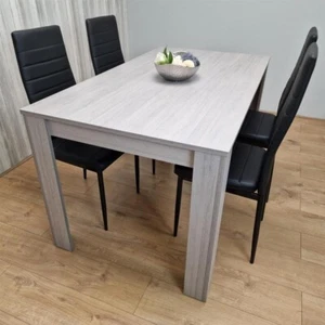 4 Seater Grey Dining Table Set with Black Leather Chairs for Kitchen - Picture 1 of 12