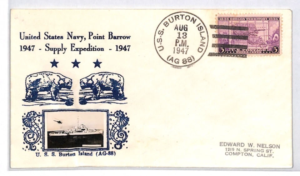 USA POLAR/ALASKA Cover USS BURTON ISLAND Icebreaker 1947 Point Barrow XU284 - Image 1 of 4