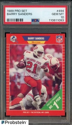 1989 Pro Set #494 Barry Sanders Detroit Lions RC Rookie HOF PSA 10 GEM MINT - Image 1 of 2