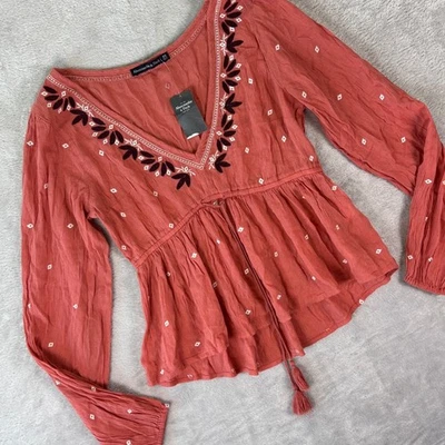 Blusa para mujer Abercrombie & Fitch Pesant talla XS bordada en óxido boho nueva con etiquetas Foto 1 de 4
