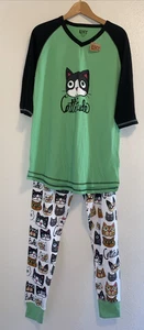 Lazy One Women's Pajama Set Lounge Pants Shirt Top Cattitude Cats Mdium NWT - Picture 1 of 7