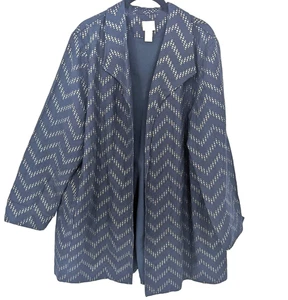 Chico's Collection Jacket Women XL Blue Metallic Chevron Open Front Lined Mature - Picture 1 of 10