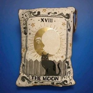 NEW Homesense Cat The Moon Tarot Card Gothic Noir Embroided Foil Cushion 🐈⬛🌙 - Picture 1 of 2
