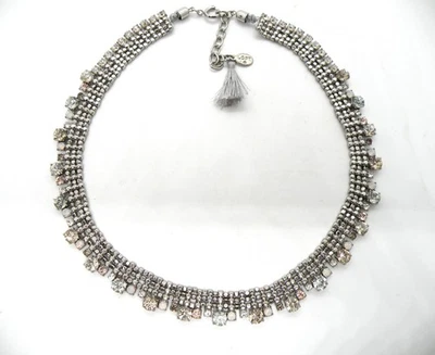 Gargantilla Collar Mujer Joyería Tono Plata Malla Cristales Cuentas Firmado Loft Raro Foto 1 de 4