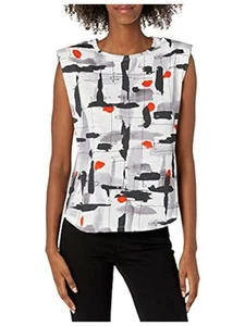 B NEW YORK Womens White Printed Sleeveless Round Neck Tank Top S - Picture 1 of 3