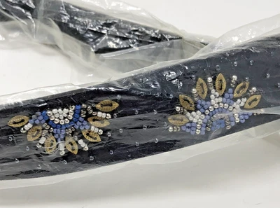 Lucky Brand Womens Beaded Belt Medium Black Leather Blue Sunrise Boho Hippie NWT - Image 1 of 4