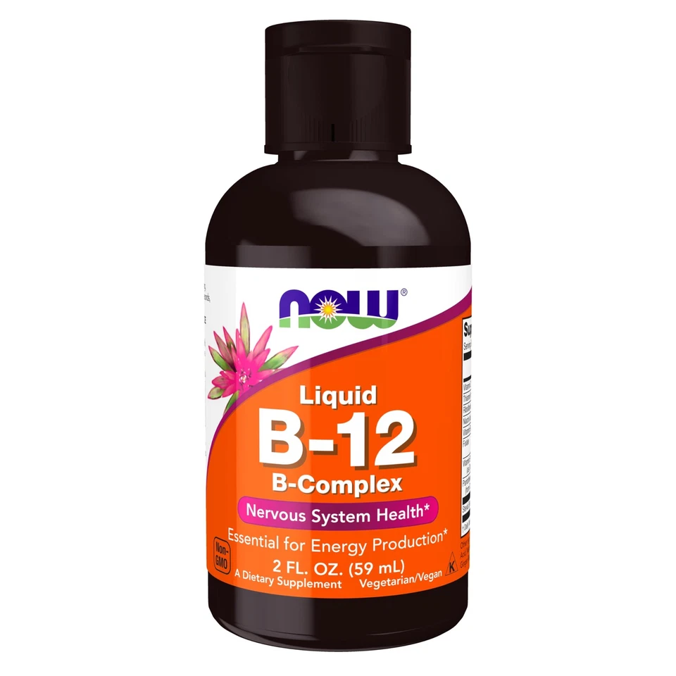 Complejo B líquido Now Foods vitamina B12 2 fl oz vegano kosher no transgénico energía su... Foto 1 de 4