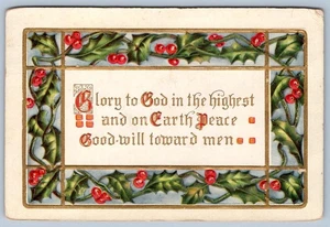 1910 GLORY to GOD in the HIGHEST PEACE on EARTH CHRISTMAS EMBOSSED POSTCARD - Picture 1 of 2