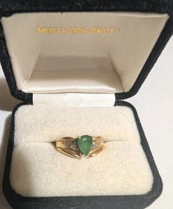 Anello oro giallo 14 kt vero taglio pera smeraldo naturale diamanti accenti 7,5 - Foto 1 di 20