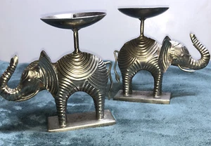 2 Silver Tone Metal Elephant Candle Holder’s - Picture 1 of 5