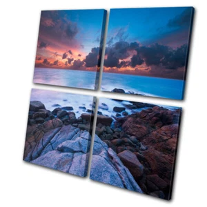 Sunset Seascape Seascape Rocks MULTI CANVAS WALL ART Picture Print VA - Picture 1 of 1