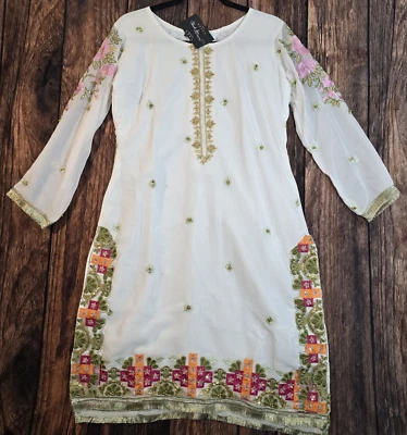 Vestido Stella Couture bordado aplique com miçangas franjas transparente manga 3/4 tamanho M - Imagem 1 de 4