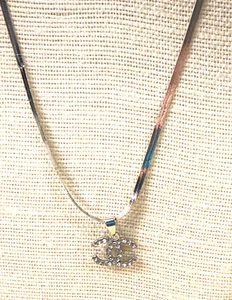 Mode Halskette Strass Kristall CC Silberfarben Flach Kette Anhänger Lot 39E - Bild 1 von 3