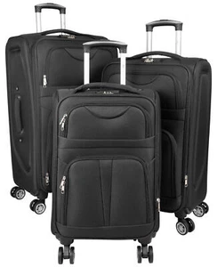 Nylon Stoff Trolley Koffer leicht 4 Rollen Dehnfalte Zardic Schwarz M,L,XL,Set - Bild 1 von 13
