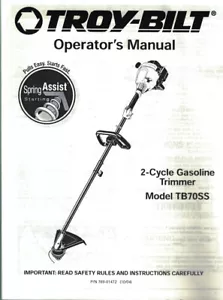 Troy-Bill Operator's Manual For Model TB70SS Gasoline Trimmer - Picture 1 of 3