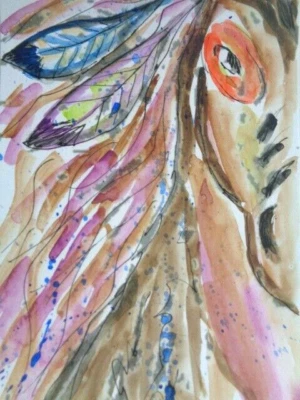 Оригинальная акварельная картина ЮГО-ЗАПАДНЫЙ КРАСОЧНЫЙ ЗАПАДНЫЙ ВОИН ЛОШАДЬ - Изображение 1 из 2