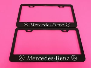 2xMERCEDESx - BLACK Powder Coated Metal License Plate Frame w/Screw caps 14-17* - Picture 1 of 3