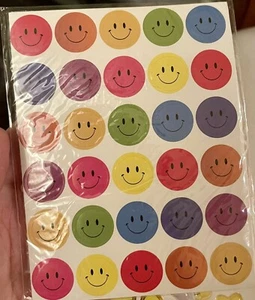 COLORFUL SMILEY FACE PRISMATIC Stickers(30pc)Smile Makers•Rainbow•Reward - Picture 1 of 1