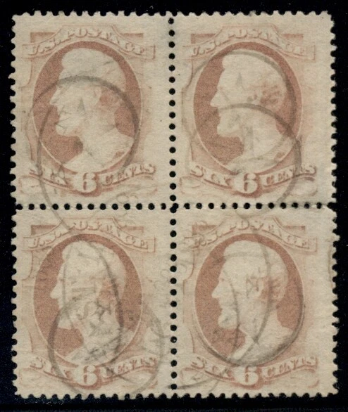 US #186, 6¢ Lincoln, Block of 4, used and quite scarce, VF/XF, showpiece - Image 1 of 1