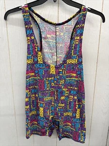Vintage 80s Leotard Small Aerobic Workout Body Suit Wild Print One Piece Unitard - Picture 1 of 5