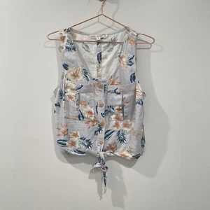 Neu mit Etikett Vanille Sterne Leinenmischung Schlüsselloch Tie Button Down ärmelloses Hemd Gr. Medium - Bild 1 von 10