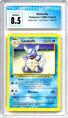 CGC 8.5 NEAR MINT+ French Wartortle / Carabaffe Base Set 1st Edition 42/102  -43 - Image 1 of 2