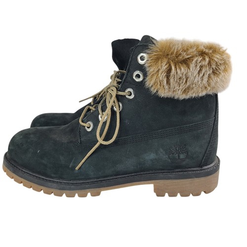 Stivali Timberland impermeabili neri nabuk con pelliccia sintetica ragazza taglia 6 donna taglia 8