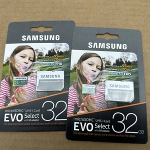 (2) Samsung EVO Select 32GB Class 10 - MicroSDHC Card with Adapter MB-ME32GA/AM - Zdjęcie 1 z 5