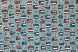 Americana Primitive Whimisical USA Flags on Teal Background -Cotton-45”W x BTY - Picture 1 of 4