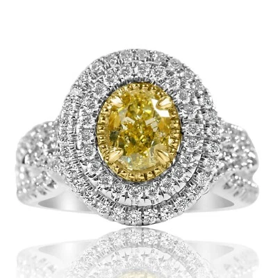 GIA Certified 1.96 Carat Oval Brilliant Light Yellow Diamond Ring 14k White Gold - Image 1 of 4