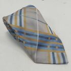 The Big Knot By Steven Land Neck Tie Blue Silver  Gold Striped 100% Silk 61"