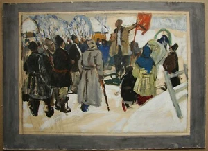 Pintura al óleo soviética ucraniana género encuentro impresionismo revolución  - Imagen 1 de 5