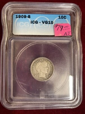 1909-S Barber Dime, ICG-VG 10.  Nice coin for the grade. - Image 1 of 4