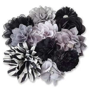 TELA GRIS NEGRA Flores ARTESANAL Pegamento/Costura Adorno Aplique Prenda Cabello - Imagen 1 de 38
