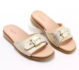 Dr. Scholl's Island Icon Buckle Slide Sandalen Gold Metallic 8,5/M Neu - Bild 1 von 1