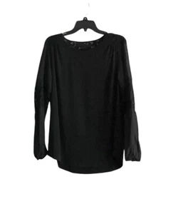 Roz & Ali Small Top Black Lace Inset Sheer Long Sleeve Blouse Round Neck NWT - Picture 1 of 8
