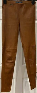 RALPH LAUREN Tan Leather Elasticated Waist Skinny Leg Leggings Trousers Pants S - Picture 1 of 5