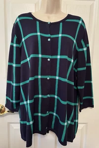 NWT Women's Coldwater Creek Windowpane Cardigan Sweater Plus 2X Navy Multi - Picture 1 of 8