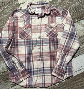 Levi’s Men's Thin Thread Cotton Western Pearl Snap Front Shirt M Modern Red Blue - Picture 1 of 5