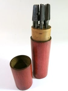 Antique Turned Solid Maple Box with Set of Keen Kutter & Morse Brace Drill Bits - Picture 1 of 16